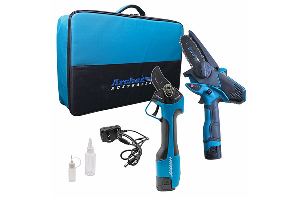 Archer Battery Mini Chainsaw andamp Pruning Shears 2pc Kit